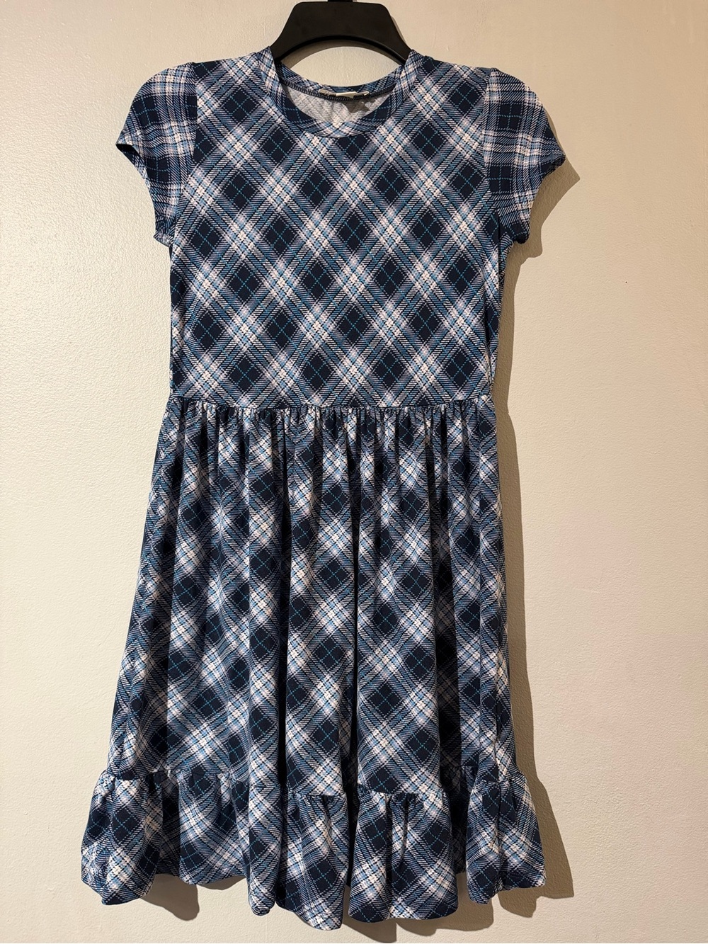Knitworks Blue Plaid Short-Sleeve Twirl Dress
